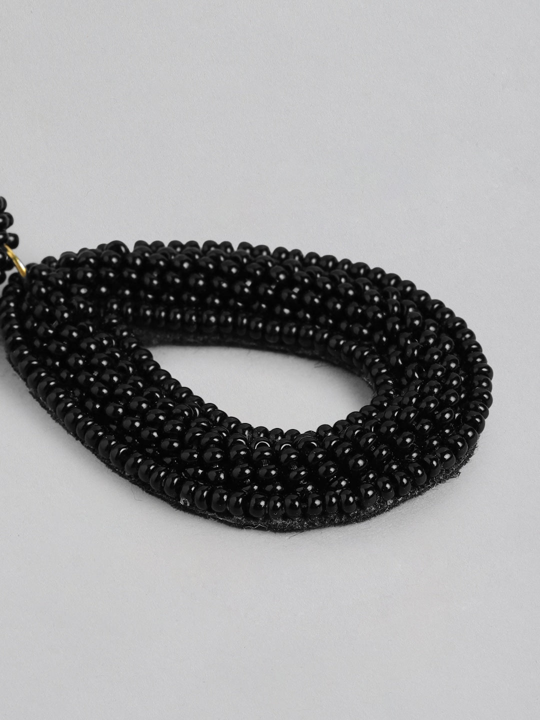 Black & Gold-Toned Teardrop Shaped Drop Earrings