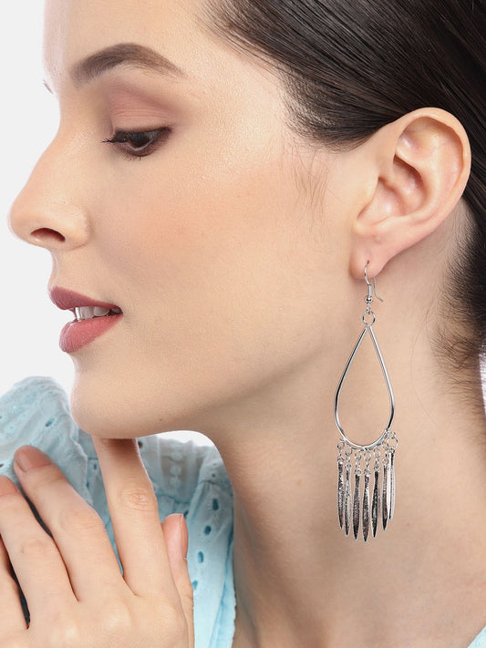 Silver-Toned Teardrop Shaped Drop Earrings