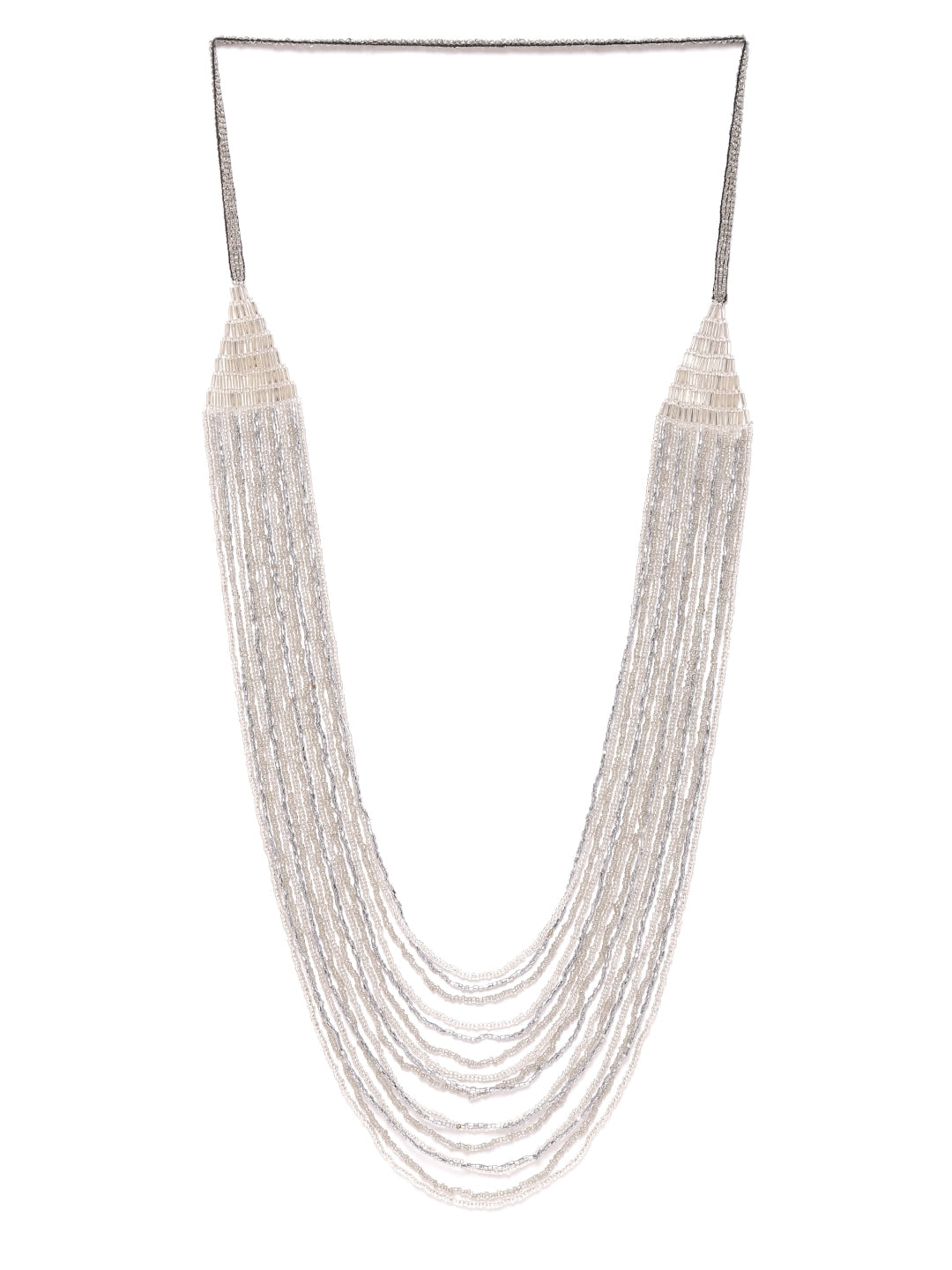 Women Off-White & Silver-Toned Beaded Layered Necklace