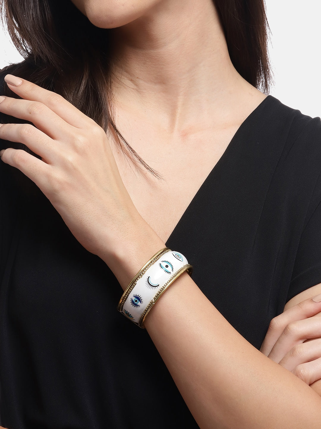 RICHEERA Enamelled Gold-Plated Cuff Bracelet
