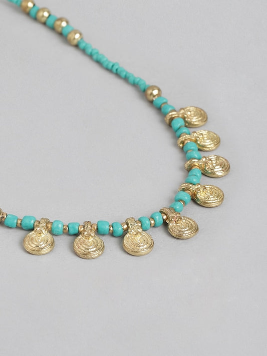 Sea Green & Gold-Toned Gold-Plated Necklace