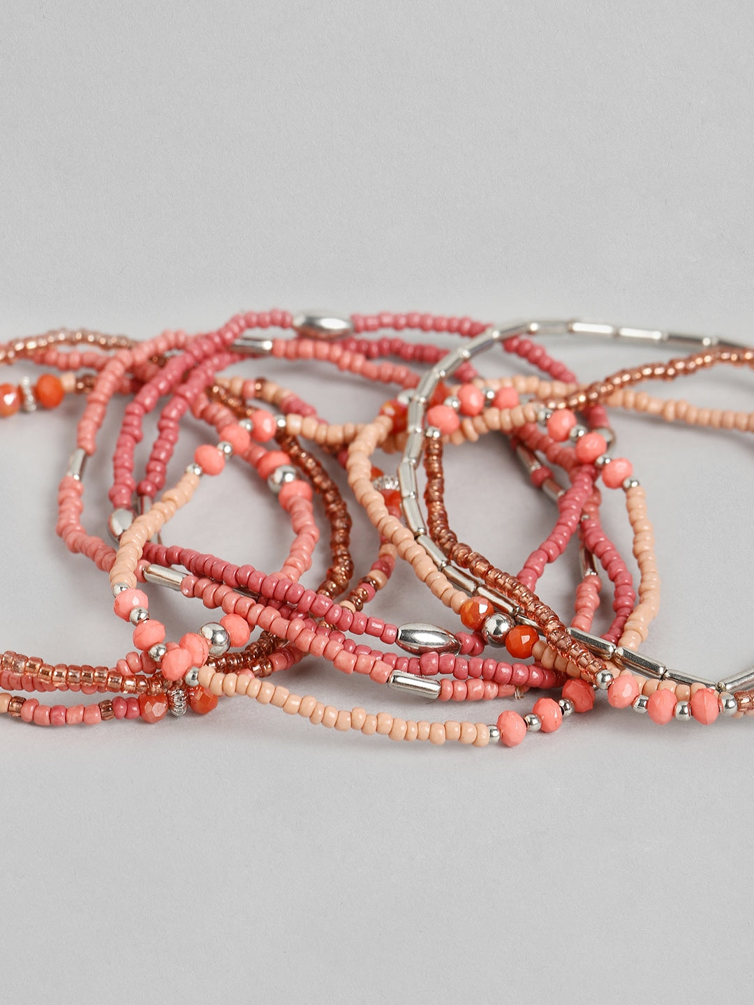 Women Set of 10 Pink Elasticated Bracelet