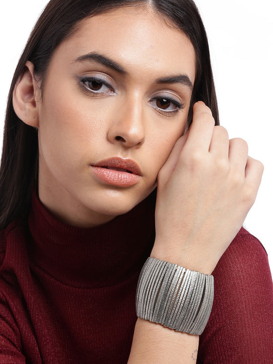 Women Silver-Toned Silver-Plated Bangle-Style Bracelet