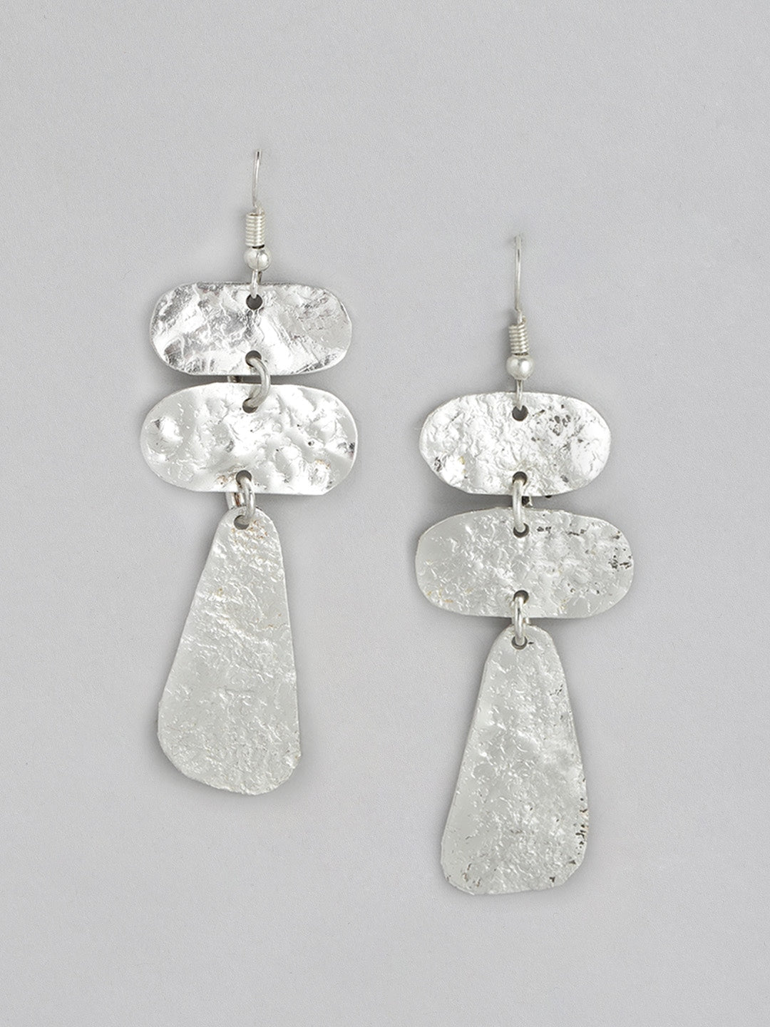 Silver-Toned Contemporary Drop Earrings