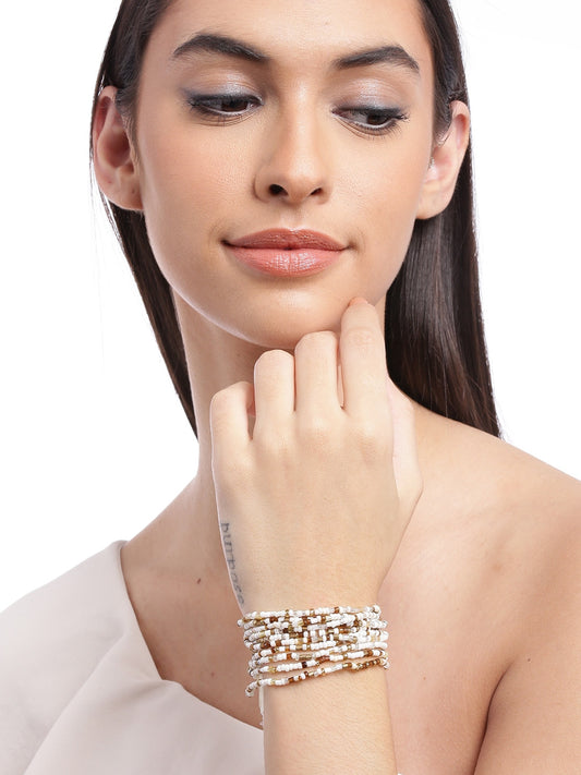 Women Beige & Gold-Toned Bangle-Style Bracelets