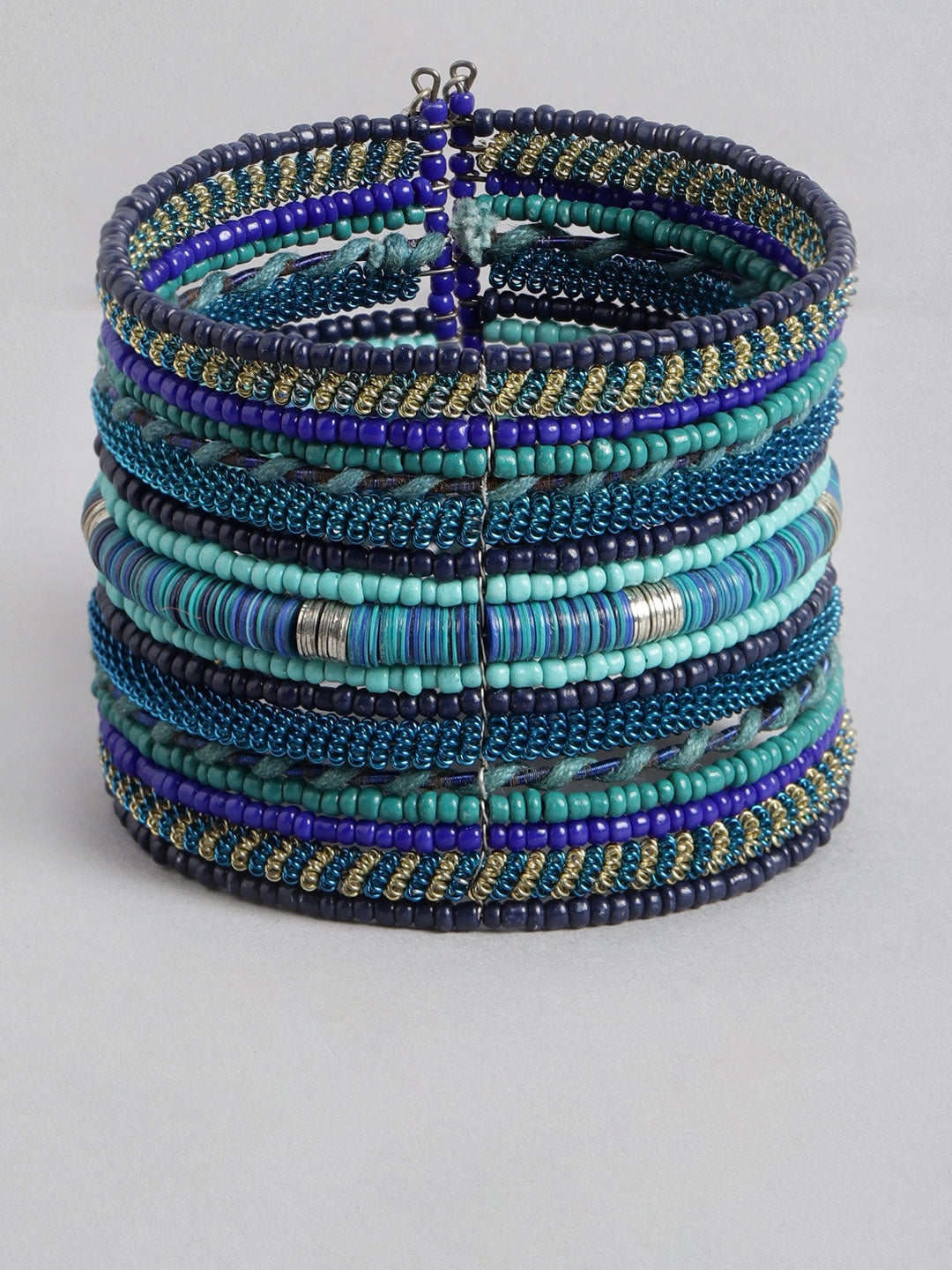 Women Blue & Green Beaded Cuff Bracelet