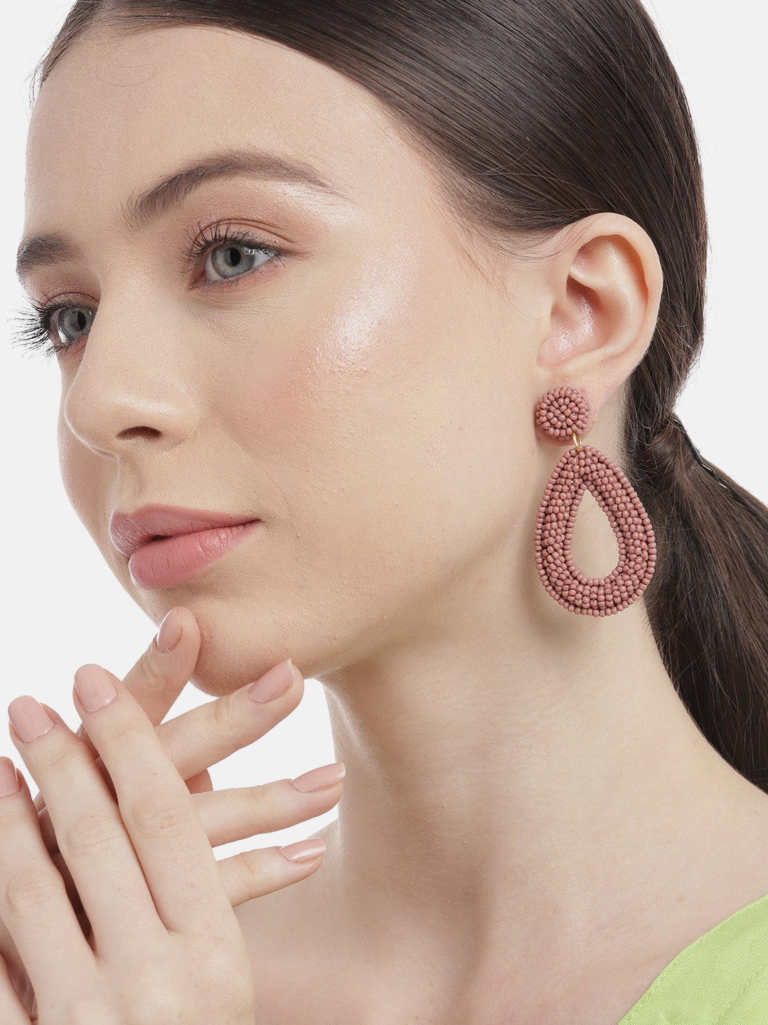 Teal & Gold-Toned Teardrop Shaped Drop Earrings
