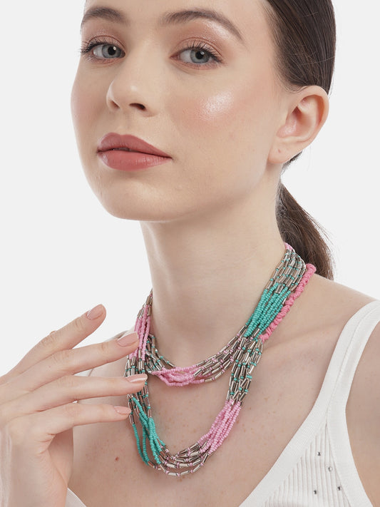 Pink & Silver-Toned Layered Necklace