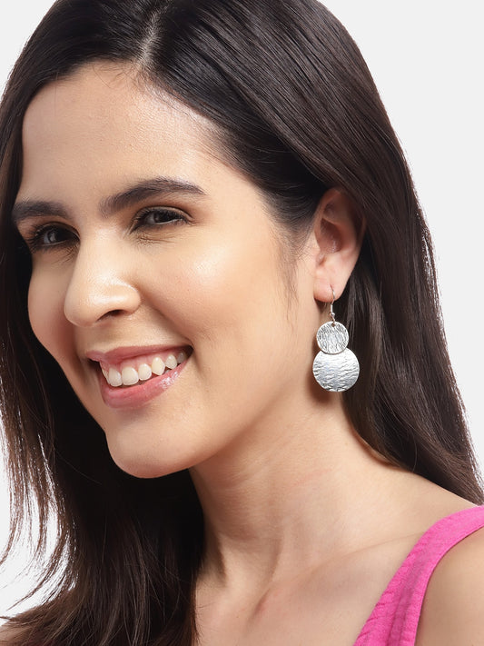 Silver-Plated Circular Drop Earrings