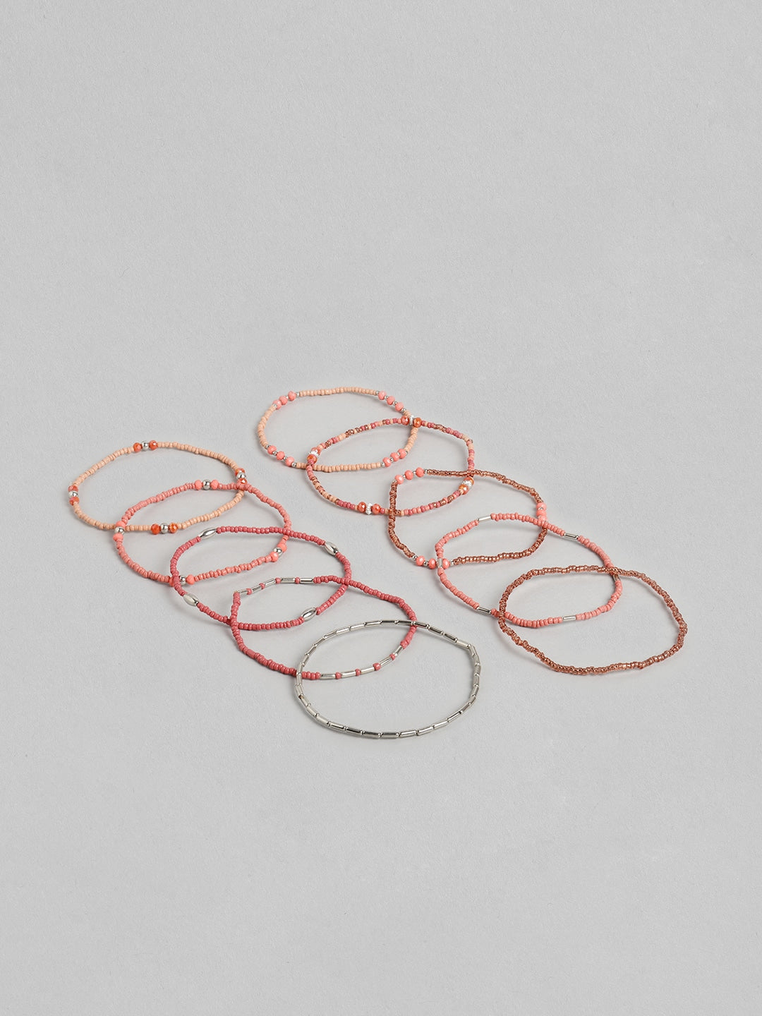 Women Set of 10 Pink Elasticated Bracelet
