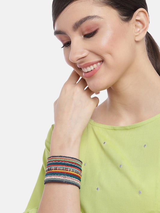 Women Blue & Red Beaded Cuff Bracelet