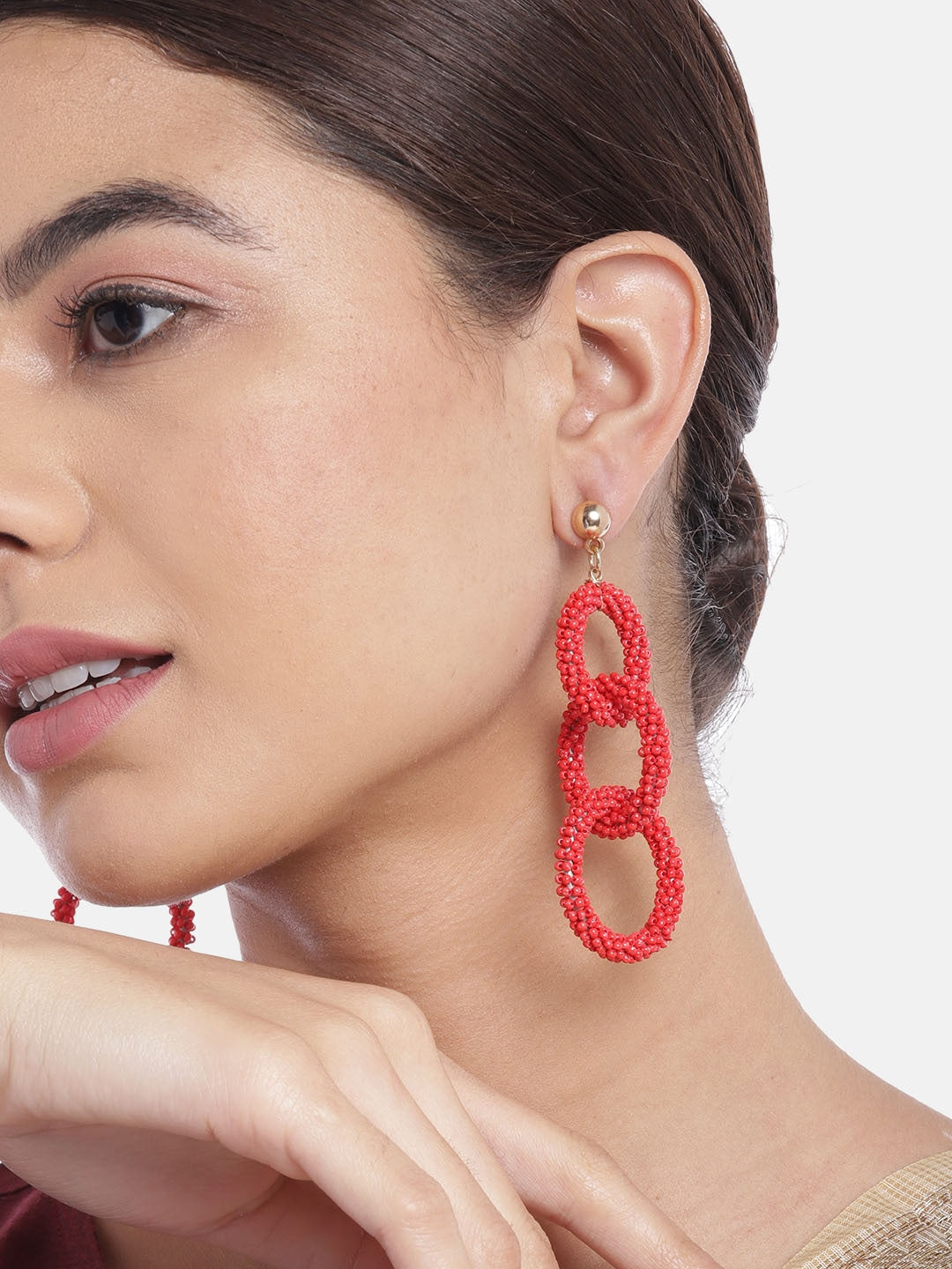 White Circular Drop Earrings