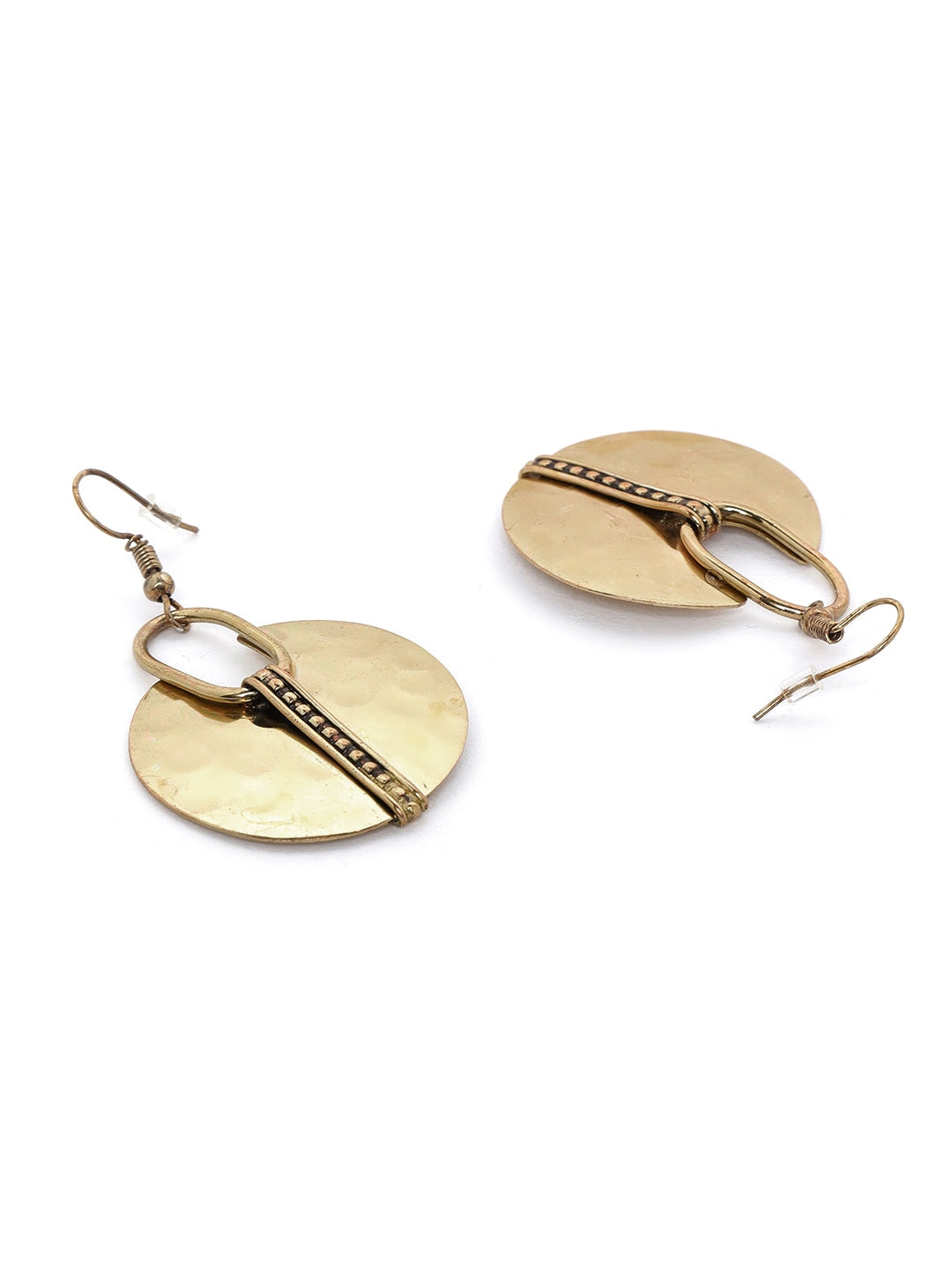 Antique Gold-Plated Textured Circular Drop Earrings