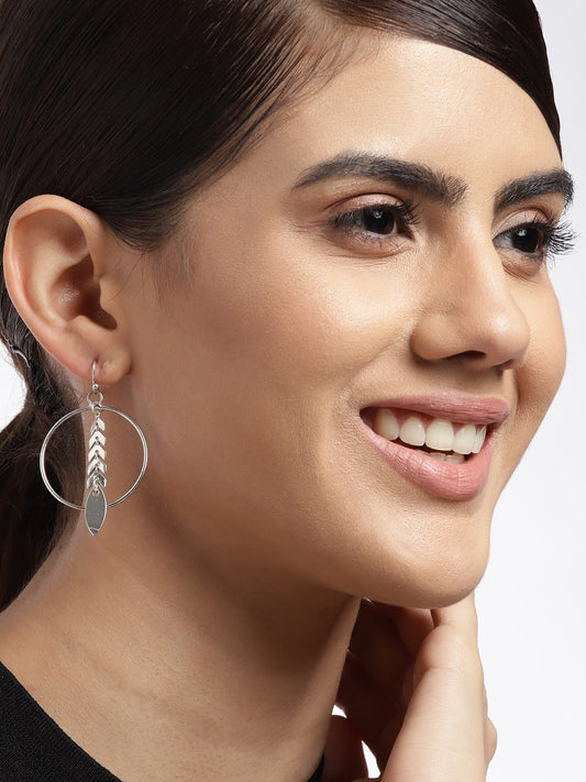 Silver-Toned Circular Drop Earrings