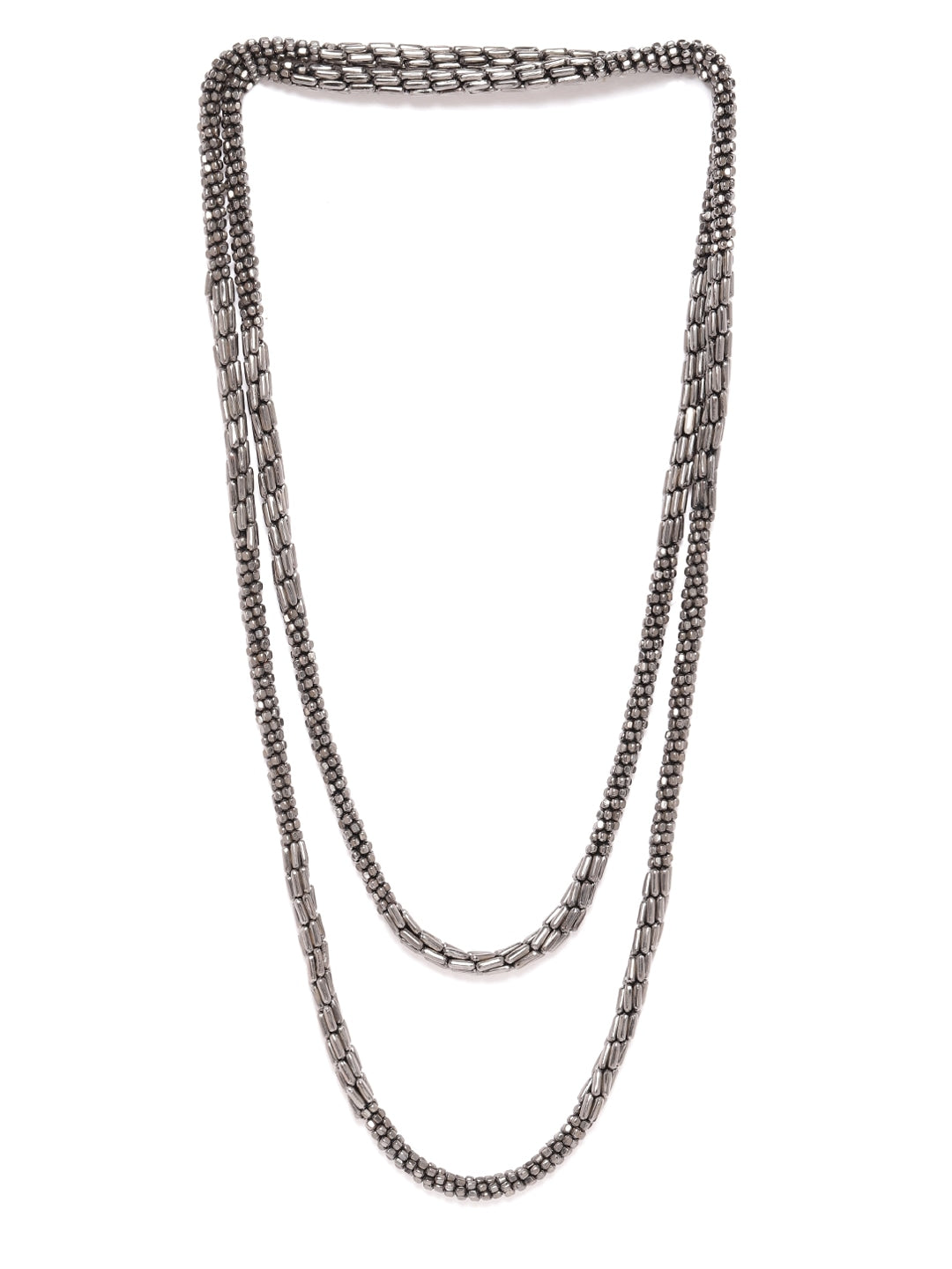 Women Gunmetal-Toned Beaded Layered Necklace - Richeera