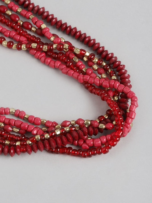 Maroon & Gold-Toned Gold-Plated Layered Necklace