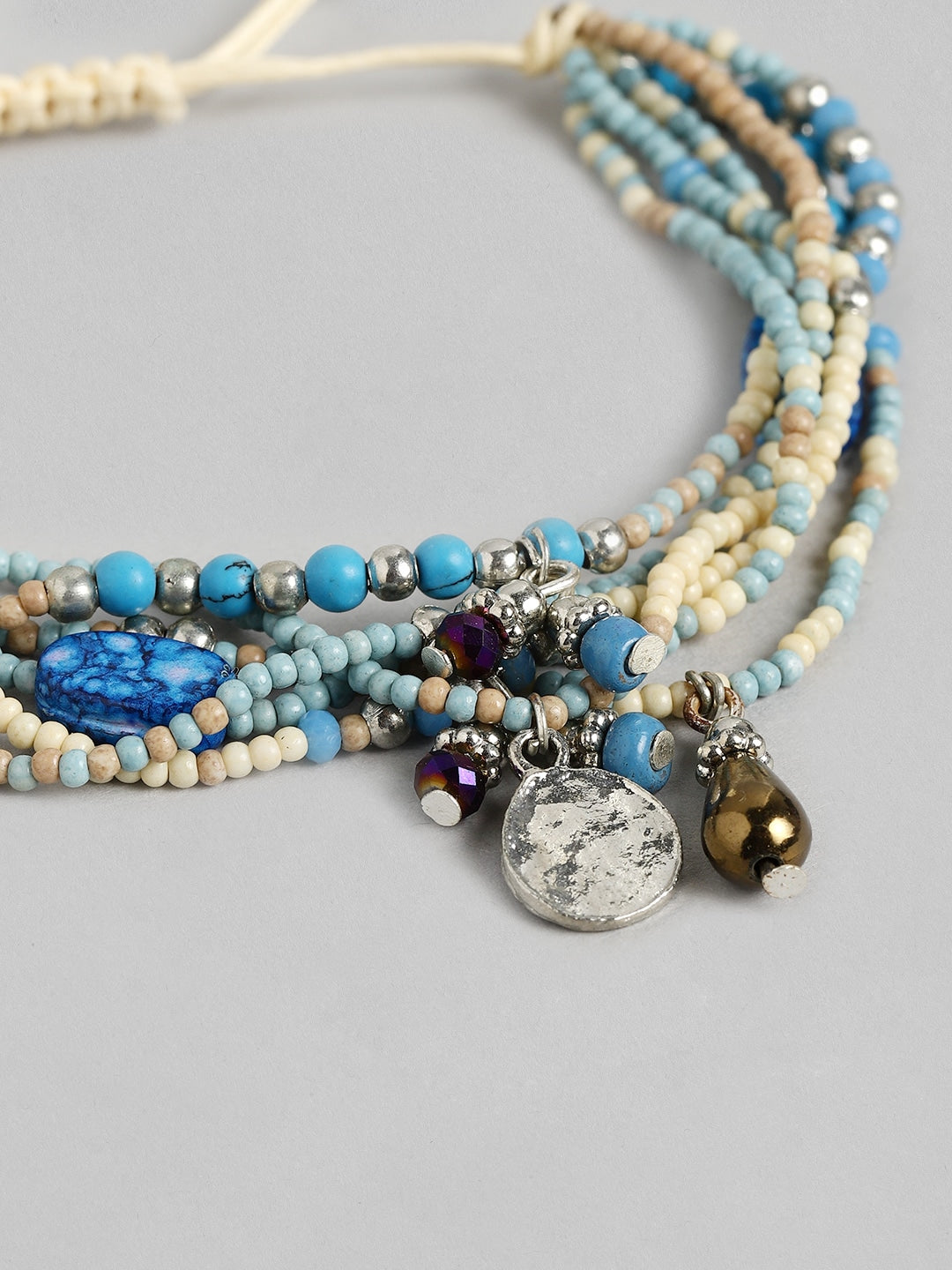 Women Blue & Silver-Toned Silver-Plated Multistrand Bracelet