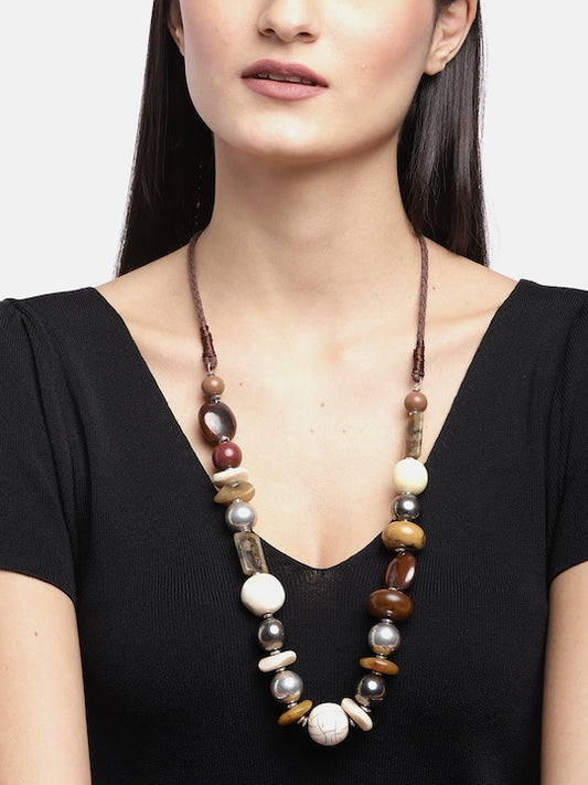 Women Brown & Beige Silver-Plated Artificial Beaded Necklace