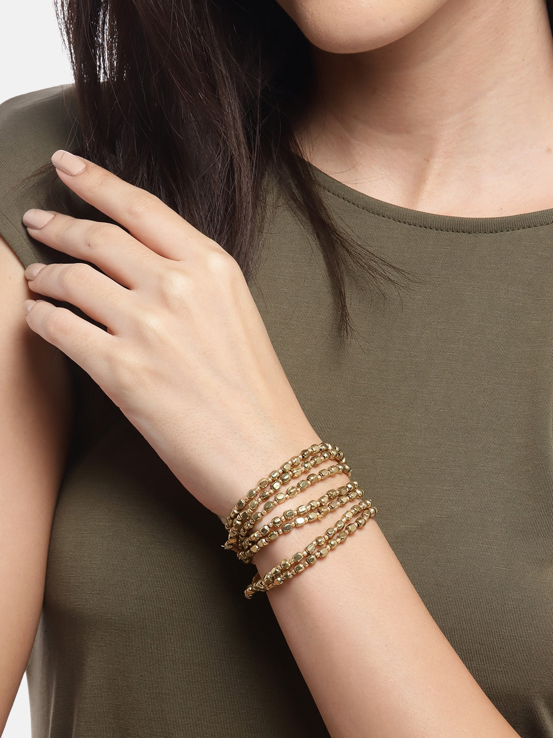 RICHEERA Gold-Plated Artificial Beads Multistrand Bracelet