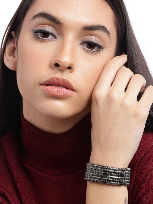 Women Gunmetal-Toned Elasticated Bracelet