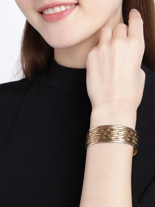 Antique Gold-Toned Copper-Plated Textured Cuff Bracelet