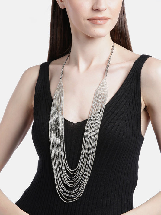 Women Off-White & Silver-Toned Beaded Layered Necklace