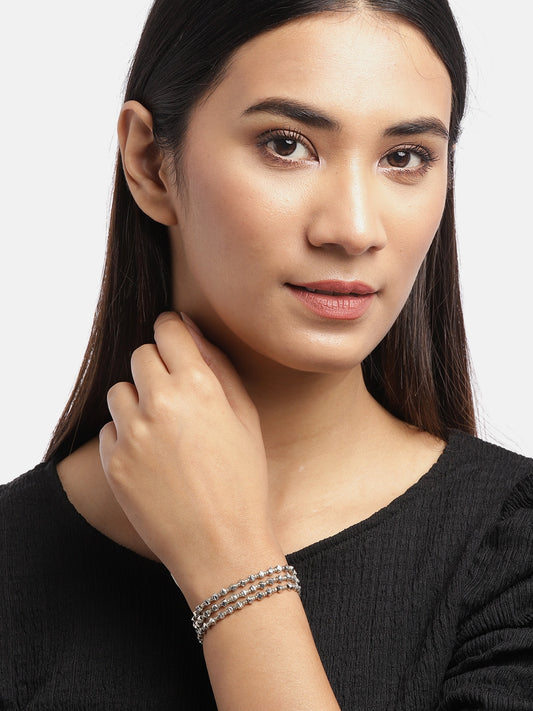 Women Set of 3 Silver-Toned Silver-Plated Elasticated Bracelet