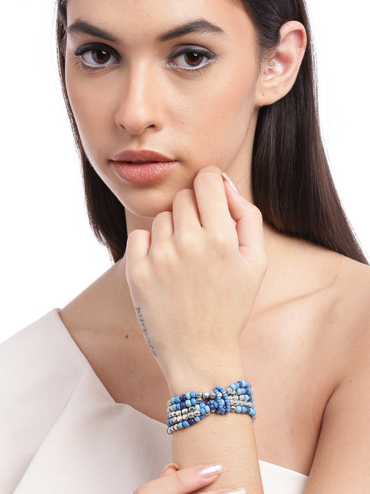 Women Blue & Silver-Toned Silver-Plated Multistrand Bracelet