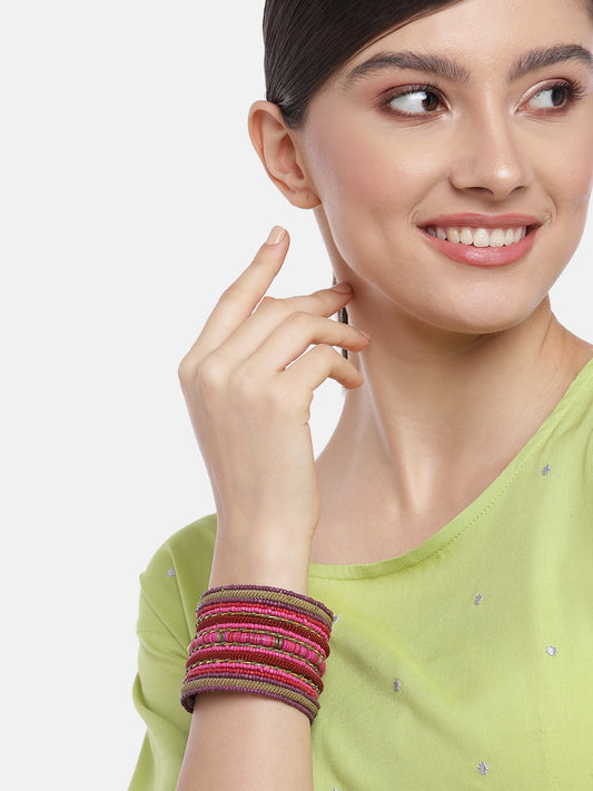 Women Pink & Red Beaded Cuff Bracelet