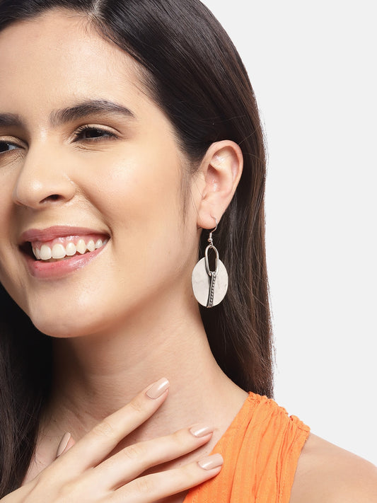 RICHEERA Silver-Plated Circular Drop Earrings