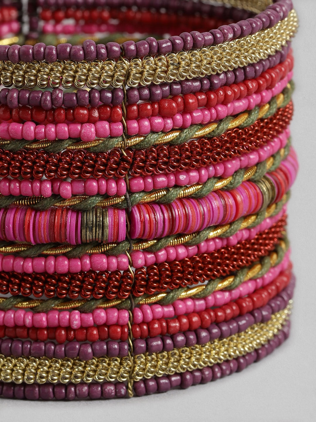 Women Pink & Red Beaded Cuff Bracelet