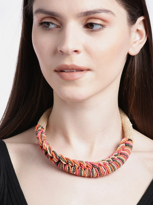 RICHEERA Beige & Pink Beaded Necklace