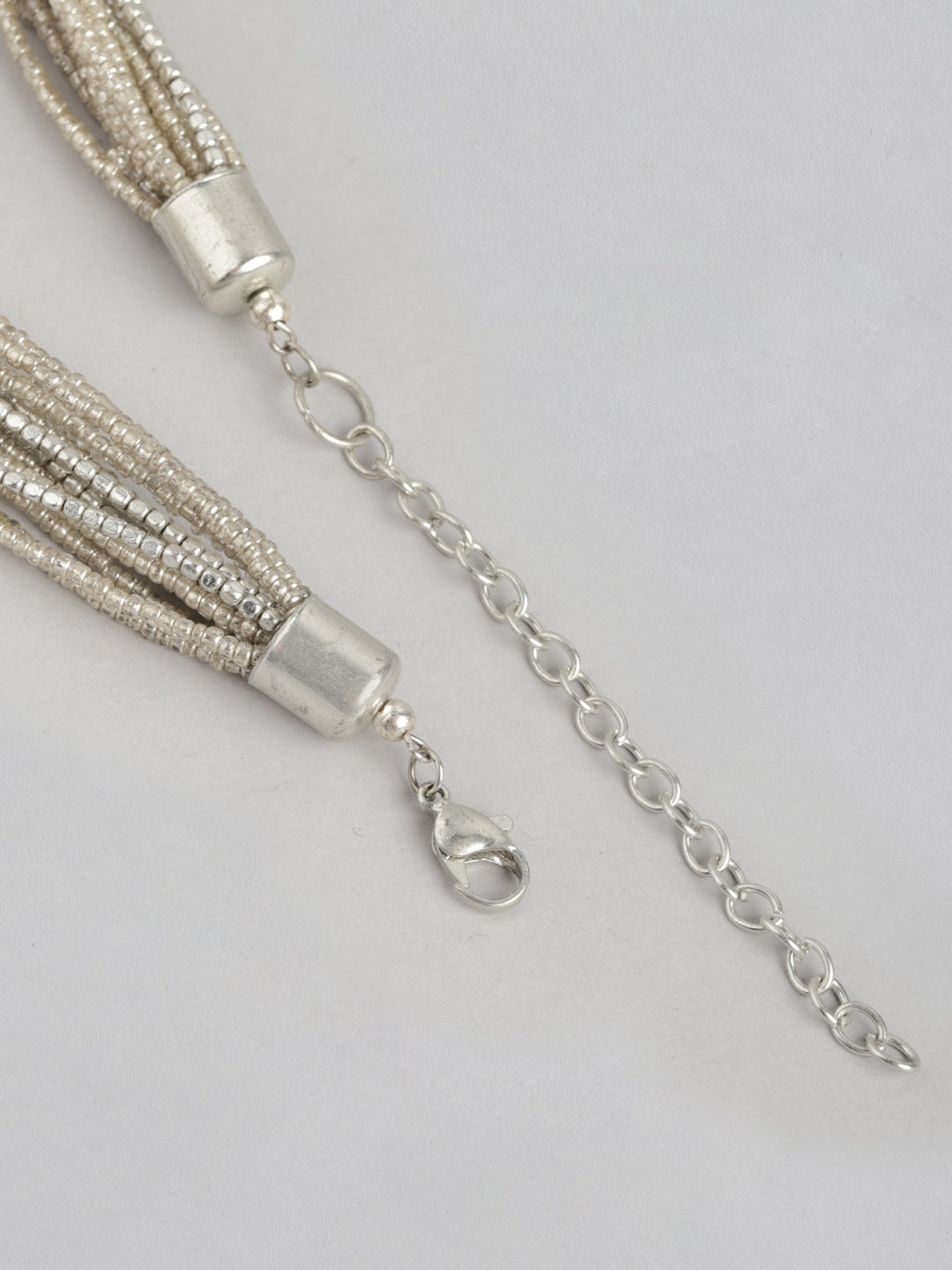 Silver-Plated Beaded Multi-Layered Statement Necklace