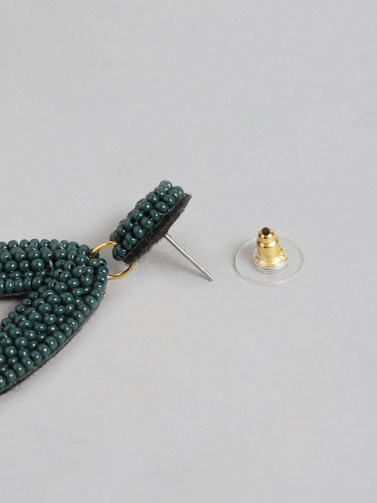 Teal & Gold-Toned Teardrop Shaped Drop Earrings