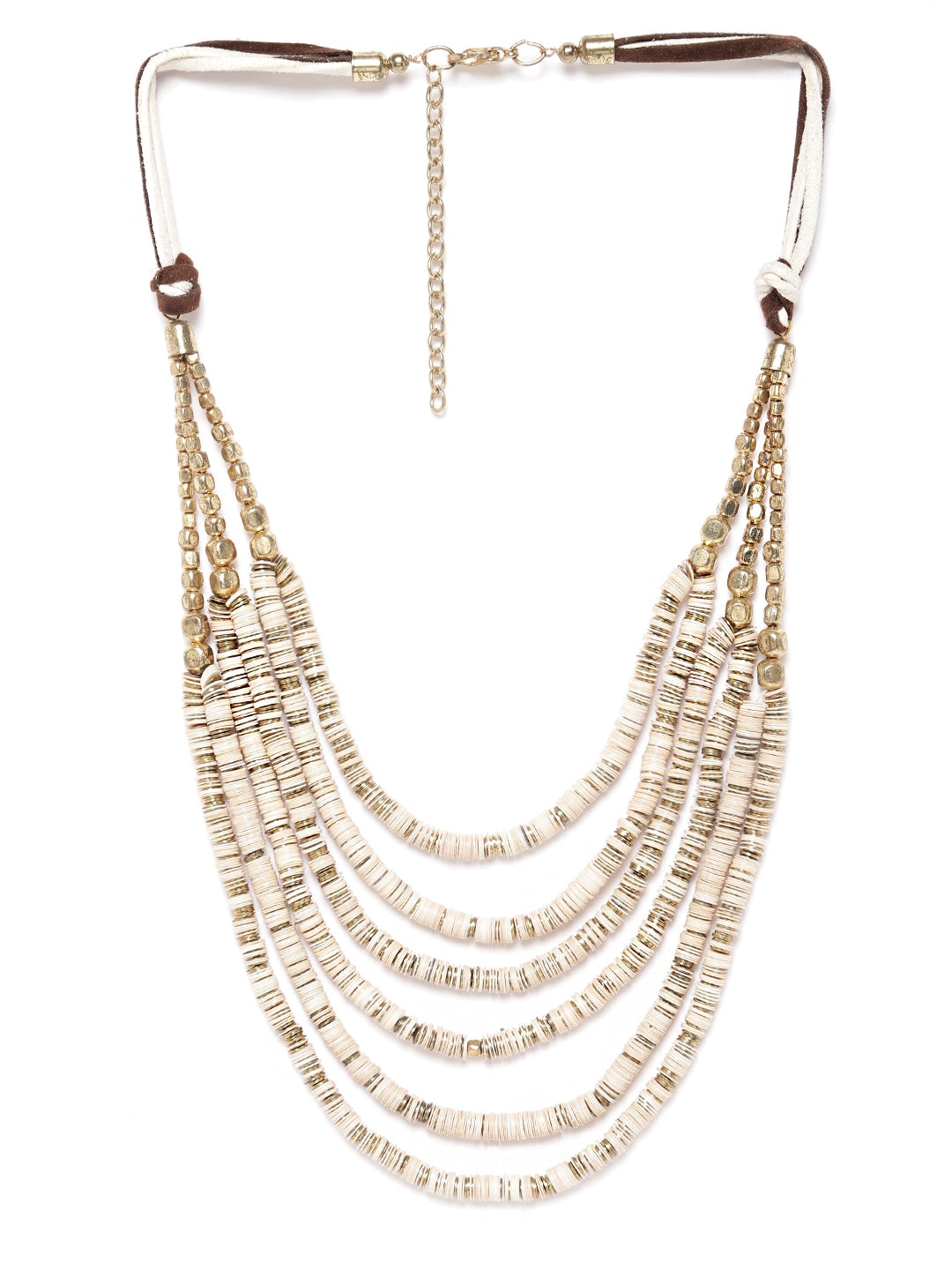 Women Off-White Gold Plated Beaded Layered Necklace