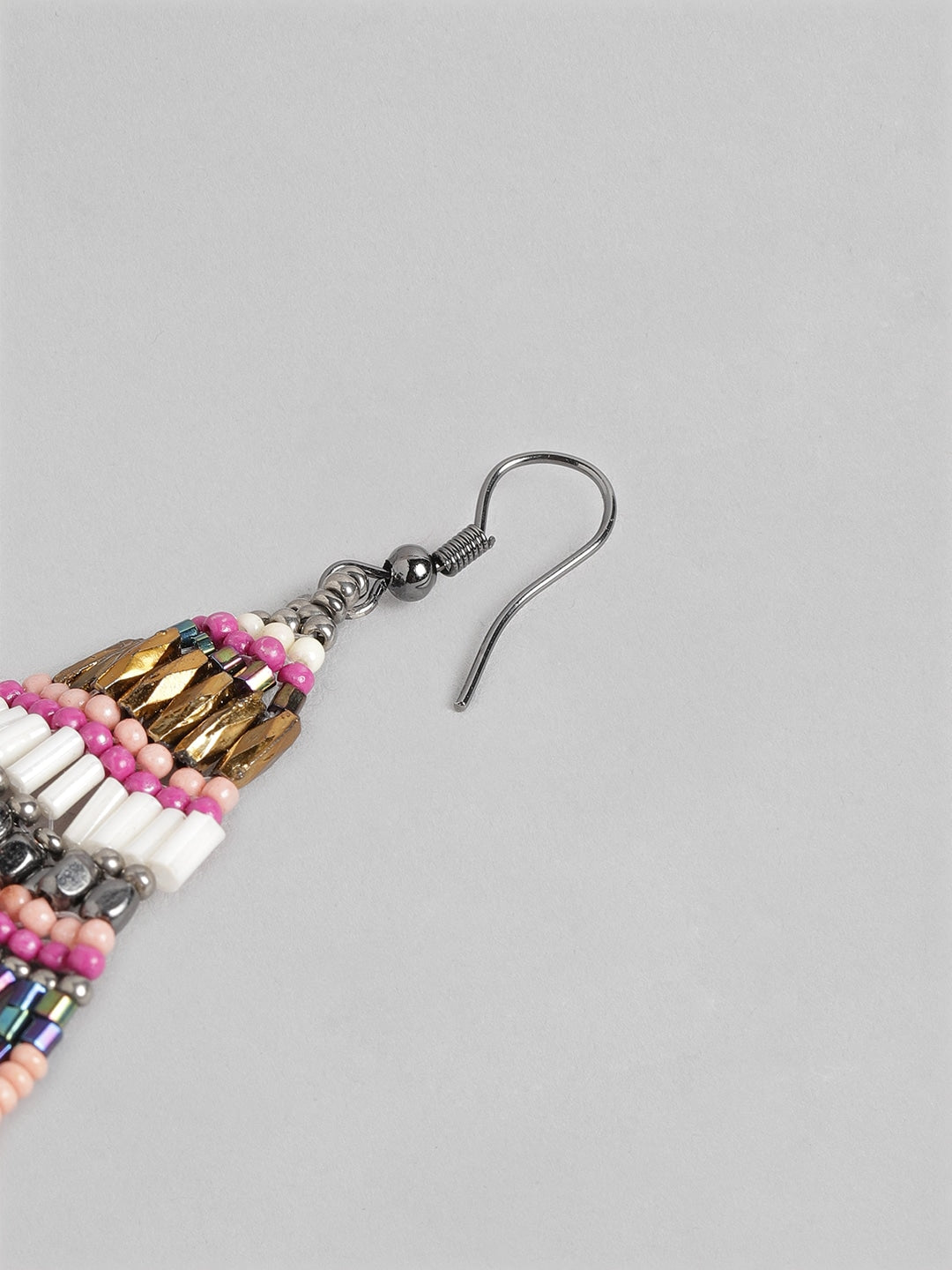 Pink & Peach-Coloured Beaded Contemporary Drop Earrings - Richeera