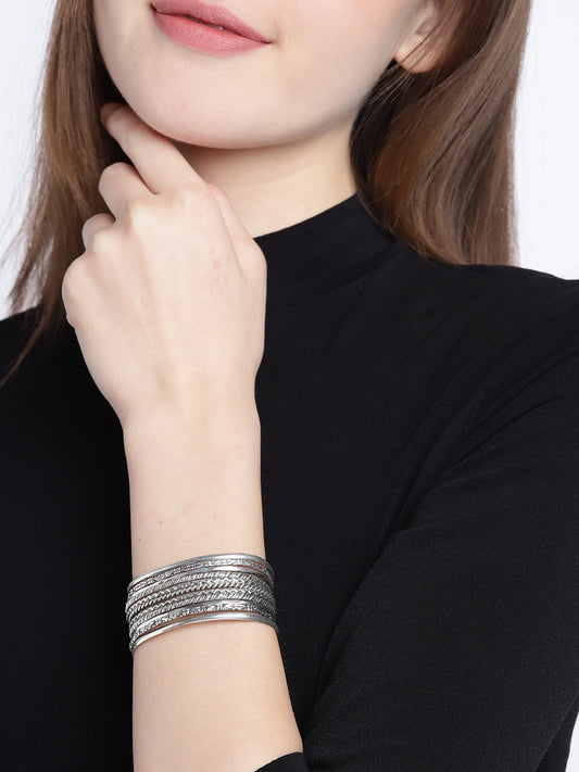 Oxidised Silver-Plated Textured Cuff Bracelet