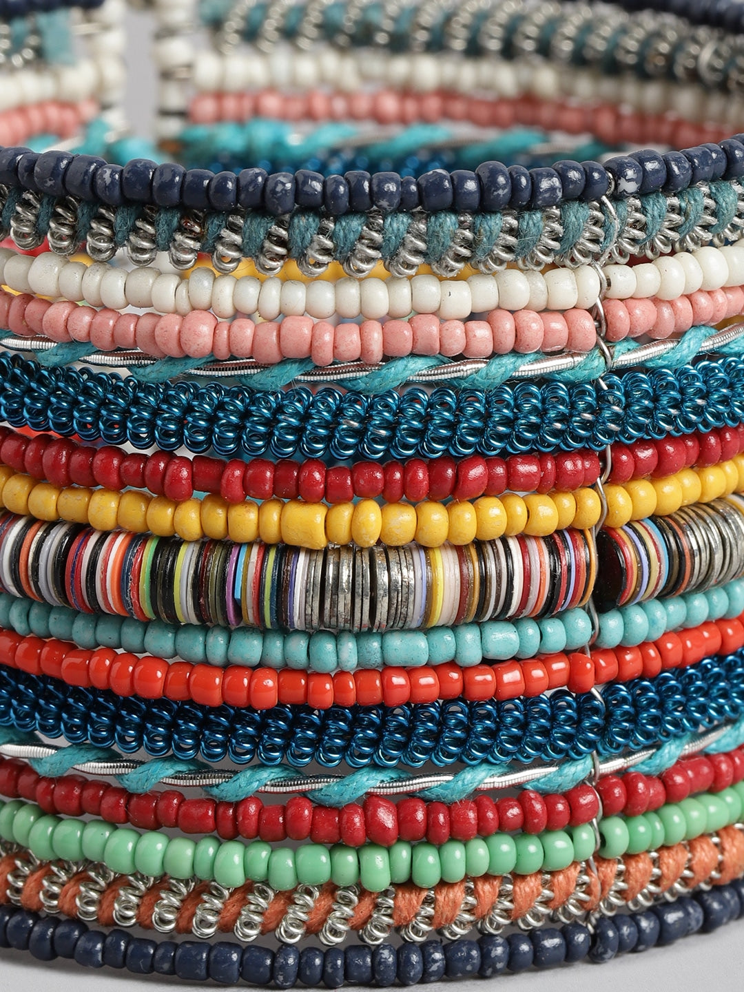 Women Blue & Red Beaded Cuff Bracelet