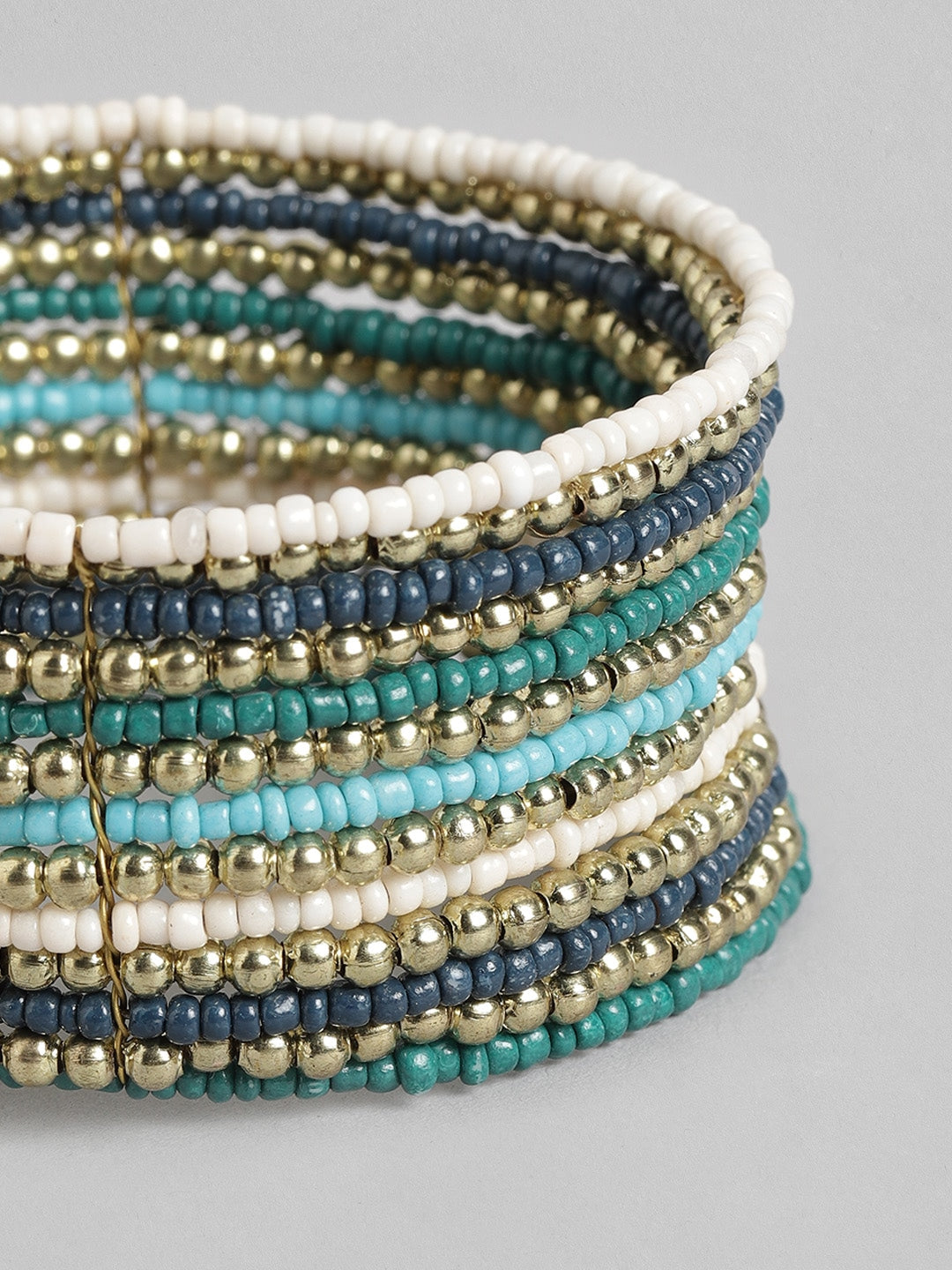 Women Blue & Green Beaded Cuff Bracelet