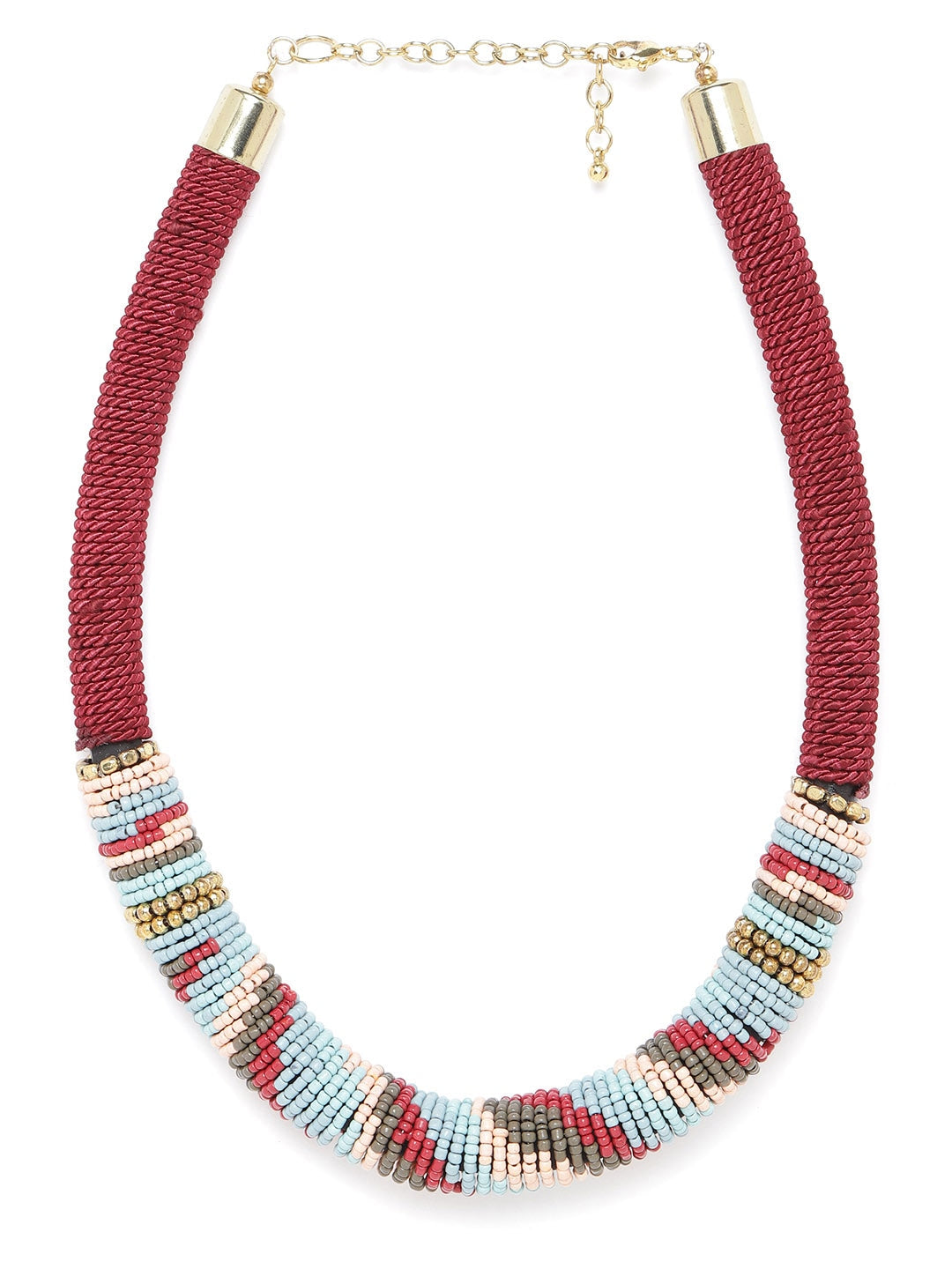 Women Maroon & Blue Beaded Necklace