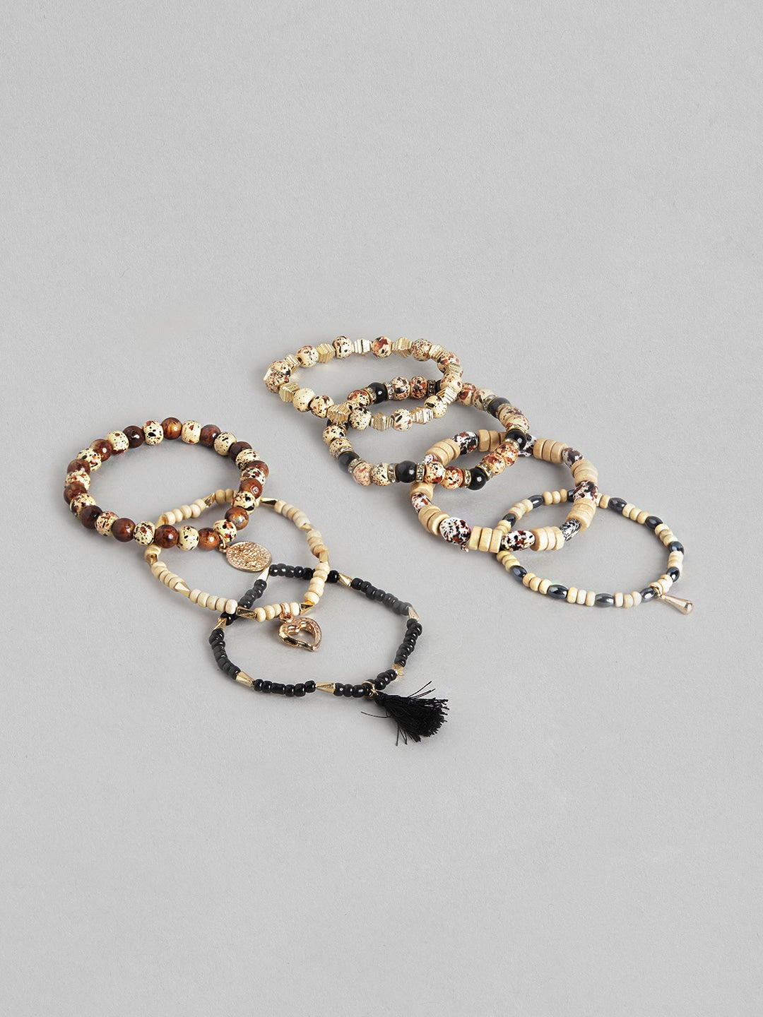 RICHEERA Women Set of 7 Gold-Plated & Black Armlet Bracelet