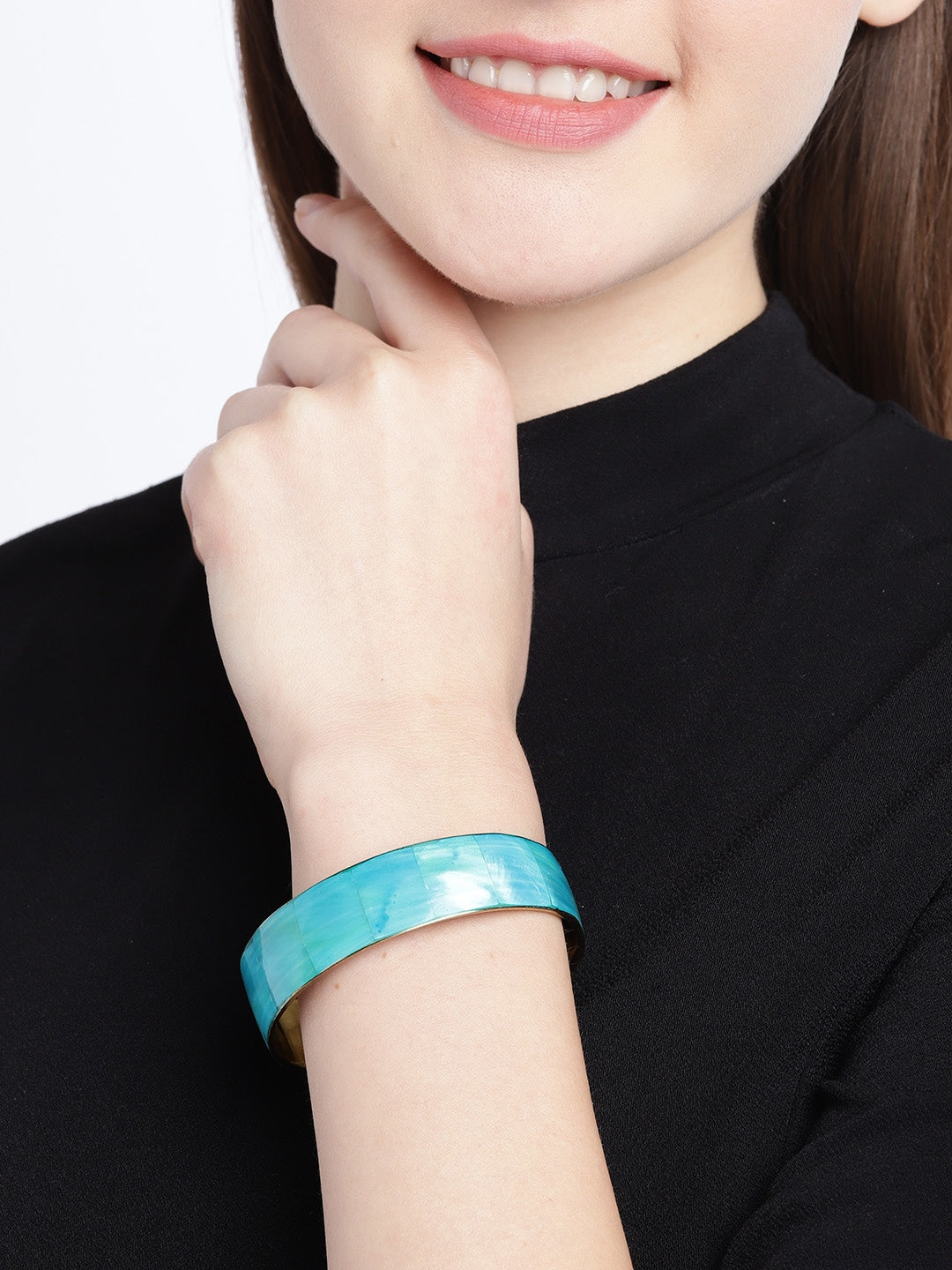 Turquoise Blue Gold-Plated Iridescent Effect Bangle