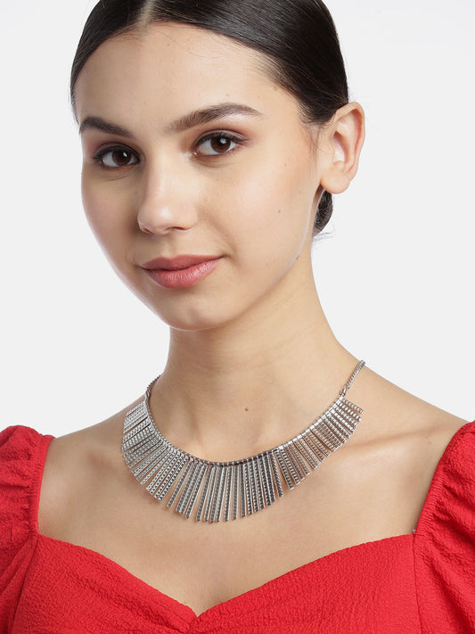 Women Silver-Plated Spiked Tribal Necklace
