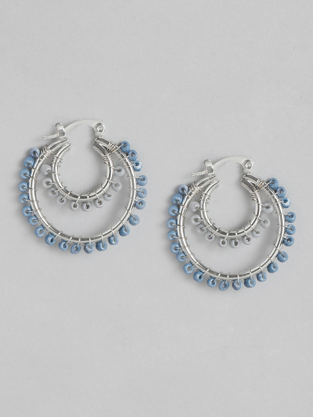 Blue & Silver Toned Circular Drop Earrings