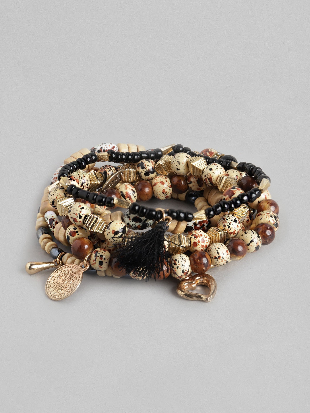 RICHEERA Women Set of 7 Gold-Plated & Black Armlet Bracelet