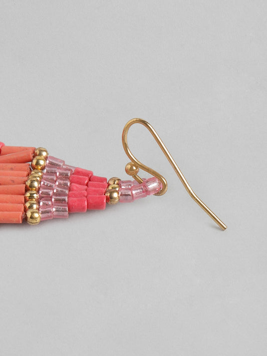 Coral & Gold-Toned Contemporary Drop Earrings