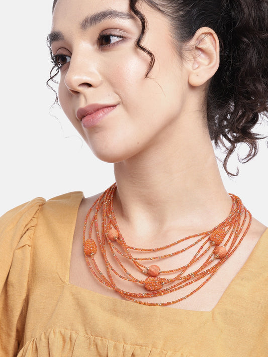 RICHEERA Orange Multi-Stranded Necklace
