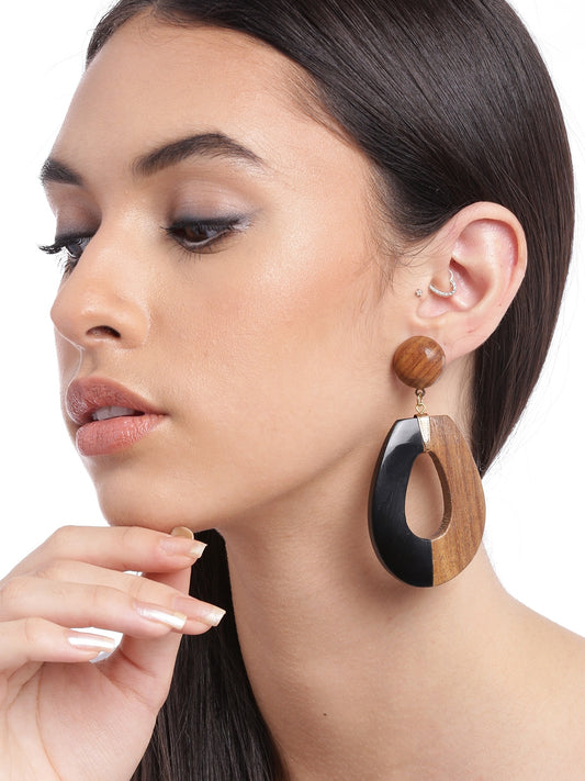 Black & Brown Teardrop Shaped Drop Earrings
