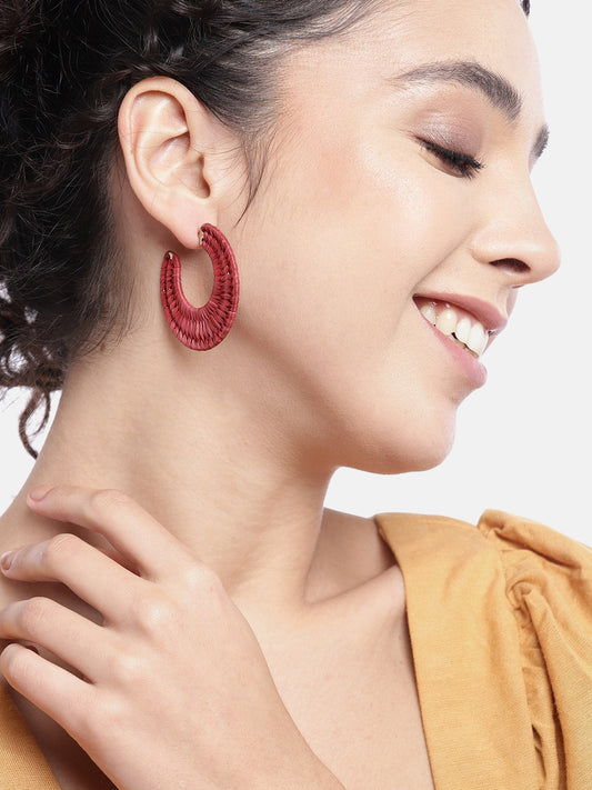 RICHEERA Maroon Circular Half Hoop Earrings