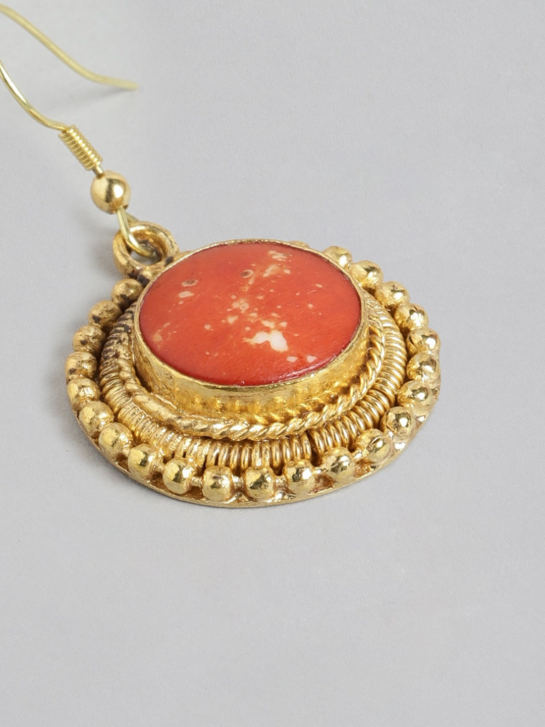 RICHEERA Gold-Toned & Orange Circular Drop Earrings